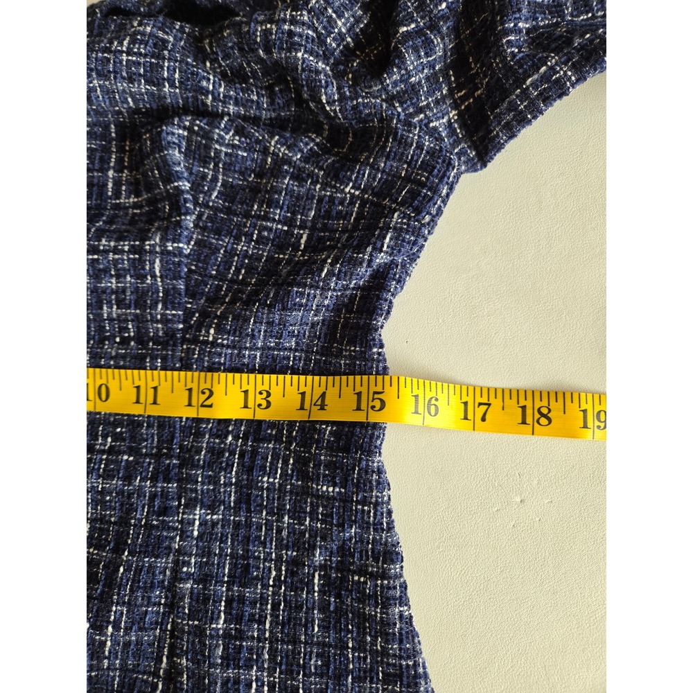 Zara Navy Tweed Off Shoulder Top L Flare Sleeve Office Siren Mod Retro Tailored - Picture 7 of 11